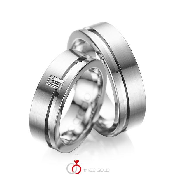 Paar klassische Trauringe/Eheringe in Graugold 585 mit zus. 0,12 ct. Baguette-Diamant tw, vs von acredo - A-1017-4 Paar klassische Trauringe/Eheringe in Graugold 585 mit zus. 0,12 ct. Baguette-Diamant tw, vs von acredo - A-1017-4