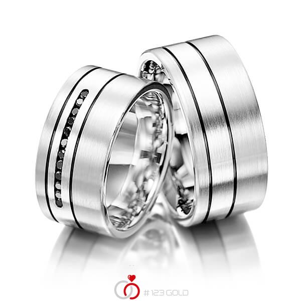 Paar klassische Trauringe/Eheringe in Graugold 585 mit zus. 0,12 ct. Brillant schwarz von Merii - M-1066-3 Paar klassische Trauringe/Eheringe in Graugold 585 mit zus. 0,12 ct. Brillant schwarz von Merii - M-1066-3