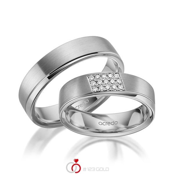 Paar klassische Trauringe/Eheringe in Graugold 585 mit zus. 0,12 ct. Brillant tw, si von acredo - A-1978-8 Paar klassische Trauringe/Eheringe in Graugold 585 mit zus. 0,12 ct. Brillant tw, si von acredo - A-1978-8
