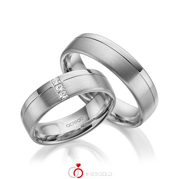 Paar klassische Trauringe/Eheringe in Graugold 585 mit zus. 0,12 ct. Prinzess-Diamant tw, si von acredo - A-1963-8 Paar klassische Trauringe/Eheringe in Graugold 585 mit zus. 0,12 ct. Prinzess-Diamant tw, si von acredo - A-1963-8