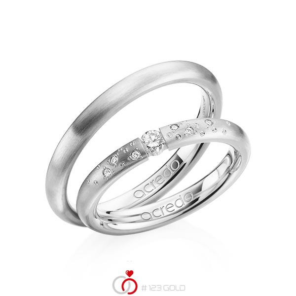Paar klassische Trauringe/Eheringe in Graugold 585 mit zus. 0,13 ct. Brillant tw, si von acredo - A-1291-3 Paar klassische Trauringe/Eheringe in Graugold 585 mit zus. 0,13 ct. Brillant tw, si von acredo - A-1291-3