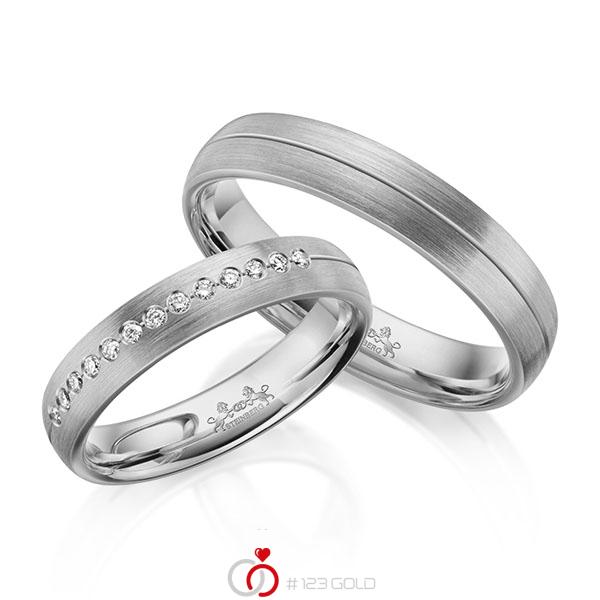 Paar klassische Trauringe/Eheringe in Graugold 585 mit zus. 0,13 ct. Brillant tw, si von Steinberg - Q-1630-5 Paar klassische Trauringe/Eheringe in Graugold 585 mit zus. 0,13 ct. Brillant tw, si von Steinberg - Q-1630-5
