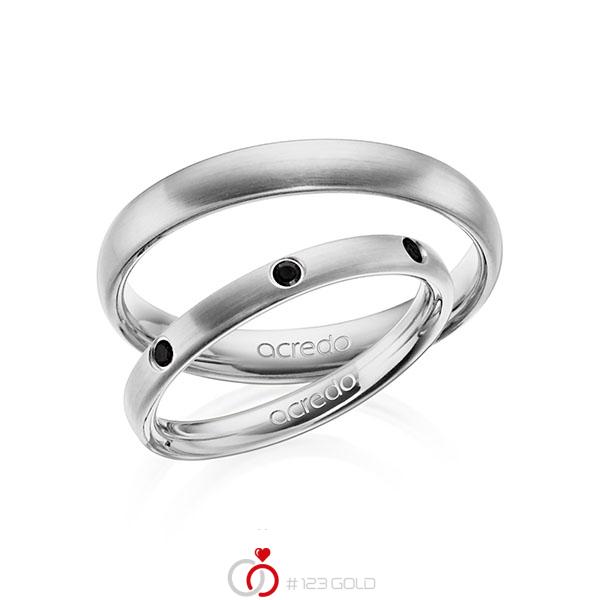 Paar klassische Trauringe/Eheringe in Graugold 585 mit zus. 0,14 ct. Brillant schwarz von acredo - A-1399-14 Paar klassische Trauringe/Eheringe in Graugold 585 mit zus. 0,14 ct. Brillant schwarz von acredo - A-1399-14