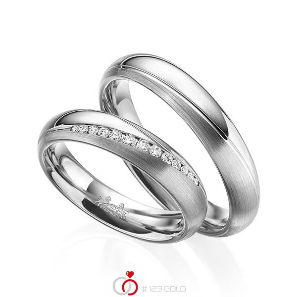 Paar klassische Trauringe/Eheringe in Graugold 585 mit zus. 0,14 ct. Brillant tw, si von Steinberg - Q-1578-8 Paar klassische Trauringe/Eheringe in Graugold 585 mit zus. 0,14 ct. Brillant tw, si von Steinberg - Q-1578-8