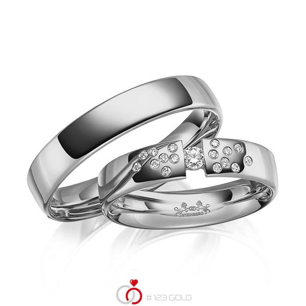 Paar klassische Trauringe/Eheringe in Graugold 585 mit zus. 0,14 ct. Brillant tw, si von Steinberg - Q-1662-5 Paar klassische Trauringe/Eheringe in Graugold 585 mit zus. 0,14 ct. Brillant tw, si von Steinberg - Q-1662-5