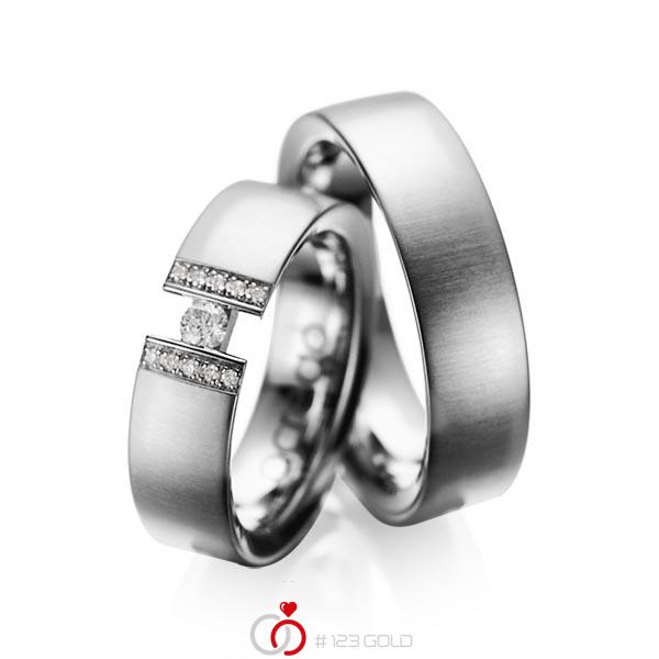 Paar klassische Trauringe/Eheringe in Graugold 585 mit zus. 0,15 ct. Brillant tw, si von acredo - A-1033-5 Paar klassische Trauringe/Eheringe in Graugold 585 mit zus. 0,15 ct. Brillant tw, si von acredo - A-1033-5