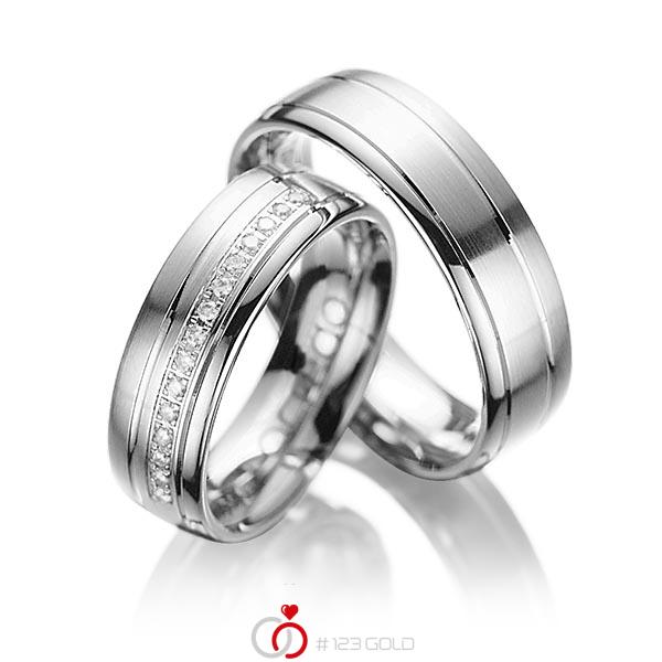 Paar klassische Trauringe/Eheringe in Graugold 585 mit zus. 0,15 ct. Brillant tw, si von acredo - A-1034-2 Paar klassische Trauringe/Eheringe in Graugold 585 mit zus. 0,15 ct. Brillant tw, si von acredo - A-1034-2