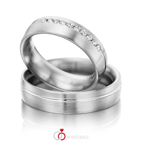Paar klassische Trauringe/Eheringe in Graugold 585 mit zus. 0,15 ct. Brillant tw, si von Steinberg - Q-1202-8 Paar klassische Trauringe/Eheringe in Graugold 585 mit zus. 0,15 ct. Brillant tw, si von Steinberg - Q-1202-8