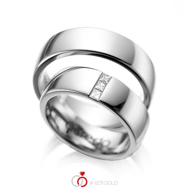 Paar klassische Trauringe/Eheringe in Graugold 585 mit zus. 0,15 ct. Prinzess-Diamant tw, si von acredo - A-1056-4 Paar klassische Trauringe/Eheringe in Graugold 585 mit zus. 0,15 ct. Prinzess-Diamant tw, si von acredo - A-1056-4
