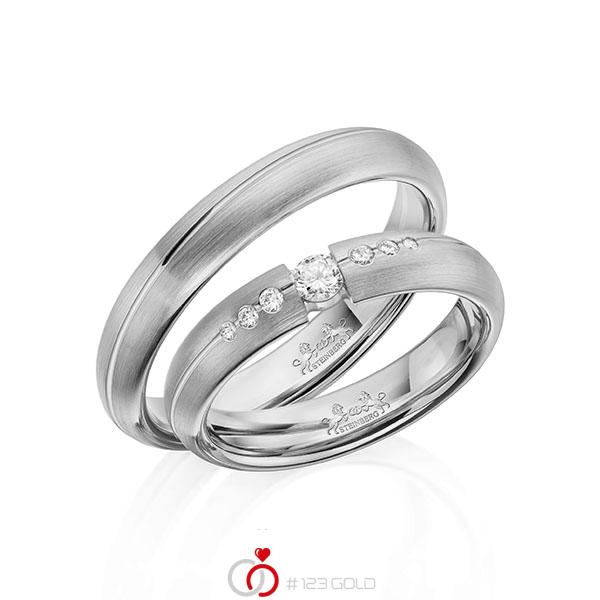 Paar klassische Trauringe/Eheringe in Graugold 585 mit zus. 0,16 ct. Brillant tw, si von Steinberg - Q-1609-8 Paar klassische Trauringe/Eheringe in Graugold 585 mit zus. 0,16 ct. Brillant tw, si von Steinberg - Q-1609-8