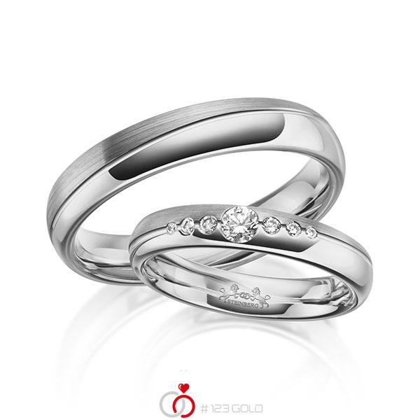 Paar klassische Trauringe/Eheringe in Graugold 585 mit zus. 0,16 ct. Brillant tw, si von Steinberg - Q-1625-5 Paar klassische Trauringe/Eheringe in Graugold 585 mit zus. 0,16 ct. Brillant tw, si von Steinberg - Q-1625-5