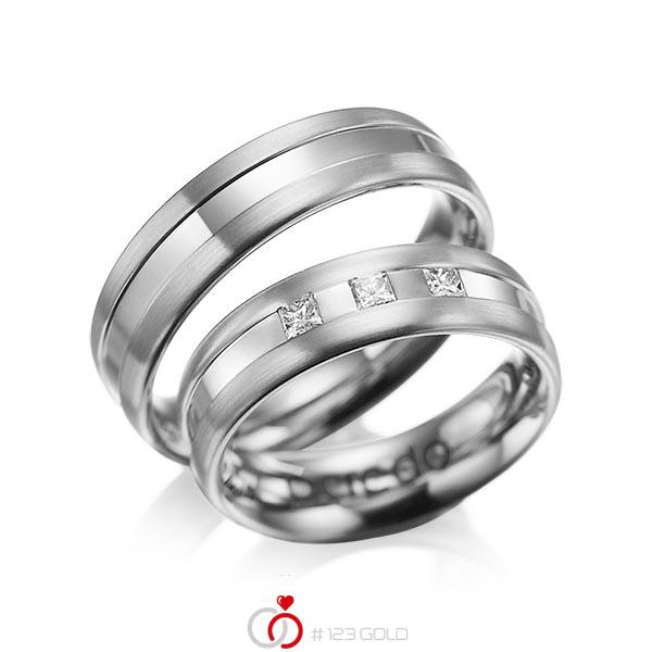 Paar klassische Trauringe/Eheringe in Graugold 585 mit zus. 0,18 ct. Prinzess-Diamant tw, si von acredo - A-1021-3 Paar klassische Trauringe/Eheringe in Graugold 585 mit zus. 0,18 ct. Prinzess-Diamant tw, si von acredo - A-1021-3