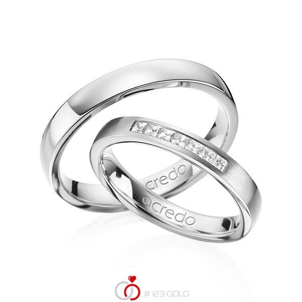 Paar klassische Trauringe/Eheringe in Graugold 585 mit zus. 0,21 ct. Prinzess-Diamant tw, si von acredo - A-1374-3 Paar klassische Trauringe/Eheringe in Graugold 585 mit zus. 0,21 ct. Prinzess-Diamant tw, si von acredo - A-1374-3