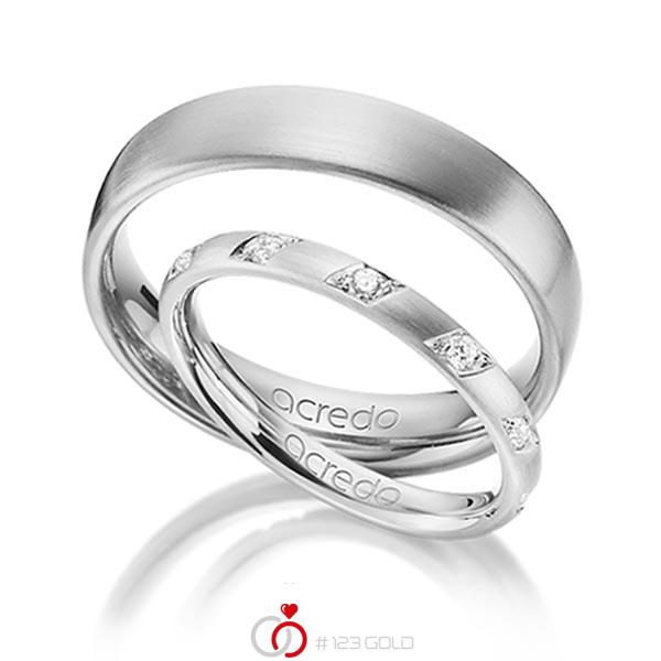 Paar klassische Trauringe/Eheringe in Graugold 585 mit zus. 0,22 ct. Brillant tw, si von acredo - A-1366-8 Paar klassische Trauringe/Eheringe in Graugold 585 mit zus. 0,22 ct. Brillant tw, si von acredo - A-1366-8