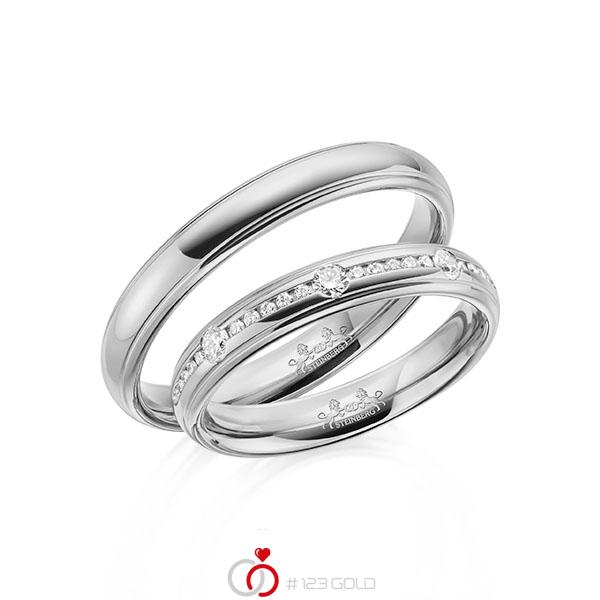 Paar klassische Trauringe/Eheringe in Graugold 585 mit zus. 0,22 ct. Brillant tw, si von Steinberg - Q-1611-8 Paar klassische Trauringe/Eheringe in Graugold 585 mit zus. 0,22 ct. Brillant tw, si von Steinberg - Q-1611-8