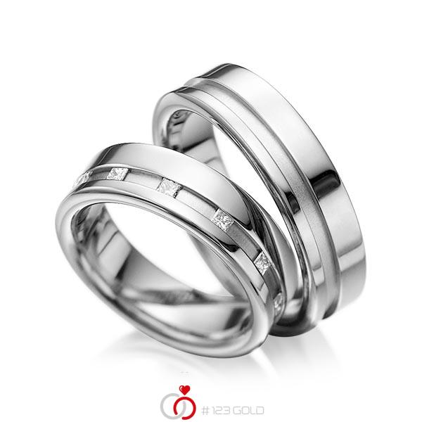 Paar klassische Trauringe/Eheringe in Graugold 585 mit zus. 0,36 ct. Prinzess-Diamant tw, si von acredo - A-1024-3 Paar klassische Trauringe/Eheringe in Graugold 585 mit zus. 0,36 ct. Prinzess-Diamant tw, si von acredo - A-1024-3