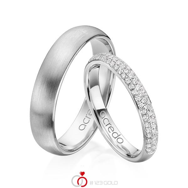 Paar klassische Trauringe/Eheringe in Graugold 585 mit zus. 0,38 ct. Brillant tw, si von acredo - A-1371-4 Paar klassische Trauringe/Eheringe in Graugold 585 mit zus. 0,38 ct. Brillant tw, si von acredo - A-1371-4