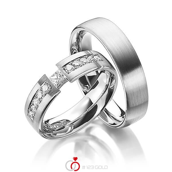 Paar klassische Trauringe/Eheringe in Graugold 585 mit zus. 0,3 ct. Prinzess-Diamant & Brillant tw, si von Steinberg - Q-1191-5 Paar klassische Trauringe/Eheringe in Graugold 585 mit zus. 0,3 ct. Prinzess-Diamant & Brillant tw, si von Steinberg - Q-1191-5