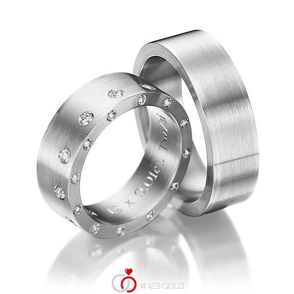 Paar klassische Trauringe/Eheringe in Graugold 585 mit zus. 0,48 ct. Brillant tw, si von Steinberg - Q-1215-5 Paar klassische Trauringe/Eheringe in Graugold 585 mit zus. 0,48 ct. Brillant tw, si von Steinberg - Q-1215-5
