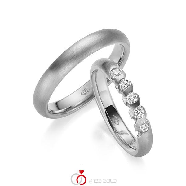 Paar klassische Trauringe/Eheringe in Graugold 585 mit zus. 0,4 ct. Brillant tw, si - UQ-1021-5 Paar klassische Trauringe/Eheringe in Graugold 585 mit zus. 0,4 ct. Brillant tw, si - UQ-1021-5