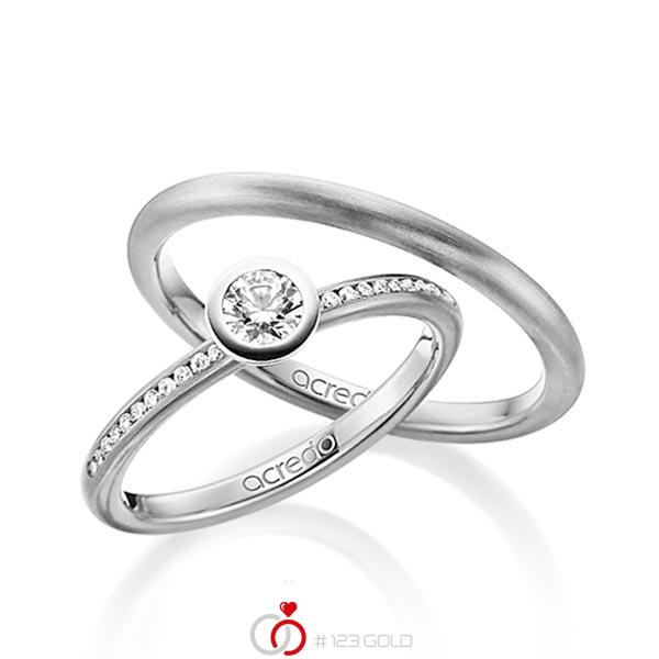 Paar klassische Trauringe/Eheringe in Graugold 585 mit zus. 0,4 ct. Brillant tw, si von acredo - A-1504-4 Paar klassische Trauringe/Eheringe in Graugold 585 mit zus. 0,4 ct. Brillant tw, si von acredo - A-1504-4