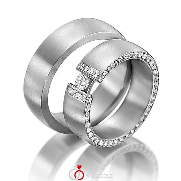 Paar klassische Trauringe/Eheringe in Graugold 585 mit zus. 0,63 ct. Brillant tw, si von Steinberg - Q-1227-3 Paar klassische Trauringe/Eheringe in Graugold 585 mit zus. 0,63 ct. Brillant tw, si von Steinberg - Q-1227-3