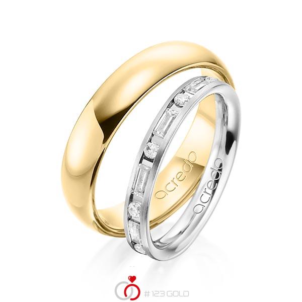 Paar klassische Trauringe/Eheringe in Graugold 585 mit zus. 0,675 ct. Brillant & Baguette-Diamant tw, si tw, vs von acredo - A-1370-10 Paar klassische Trauringe/Eheringe in Graugold 585 mit zus. 0,675 ct. Brillant & Baguette-Diamant tw, si tw, vs von acredo - A-1370-10