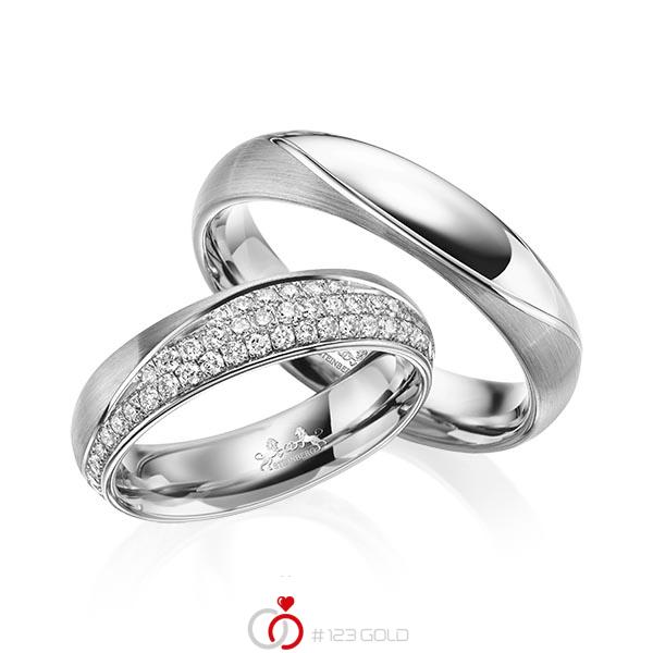 Paar klassische Trauringe/Eheringe in Graugold 585 mit zus. 0,77 ct. Brillant tw, si von Steinberg - Q-1573-8 Paar klassische Trauringe/Eheringe in Graugold 585 mit zus. 0,77 ct. Brillant tw, si von Steinberg - Q-1573-8