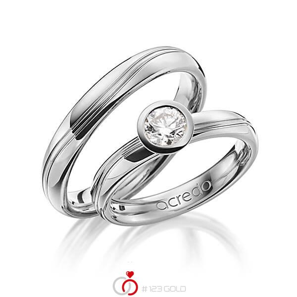Paar klassische Trauringe/Eheringe in Graugold 750 mit 0,5 ct. Brillant r, if von acredo - A-1256-13 Paar klassische Trauringe/Eheringe in Graugold 750 mit 0,5 ct. Brillant r, if von acredo - A-1256-13