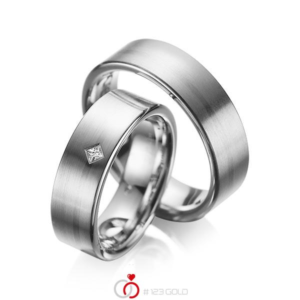 Paar klassische Trauringe/Eheringe in Graugold dunkel 585 mit zus. 0,03 ct. Prinzess-Diamant tw, si von acredo - A-1060-5 Paar klassische Trauringe/Eheringe in Graugold dunkel 585 mit zus. 0,03 ct. Prinzess-Diamant tw, si von acredo - A-1060-5