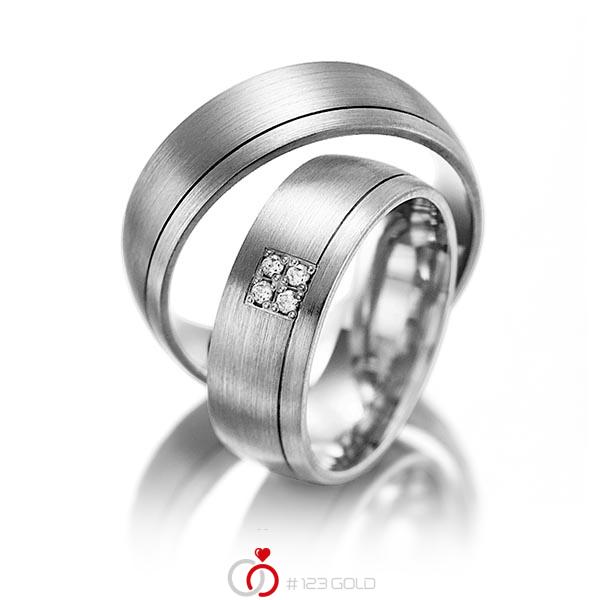 Paar klassische Trauringe/Eheringe in Graugold dunkel 585 mit zus. 0,04 ct. Brillant tw, si von Steinberg - Q-1242-5 Paar klassische Trauringe/Eheringe in Graugold dunkel 585 mit zus. 0,04 ct. Brillant tw, si von Steinberg - Q-1242-5