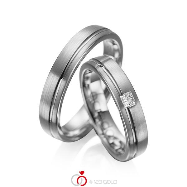 Paar klassische Trauringe/Eheringe in Graugold dunkel 585 mit zus. 0,08 ct. Prinzess-Diamant tw, si von acredo - A-1018-11 Paar klassische Trauringe/Eheringe in Graugold dunkel 585 mit zus. 0,08 ct. Prinzess-Diamant tw, si von acredo - A-1018-11