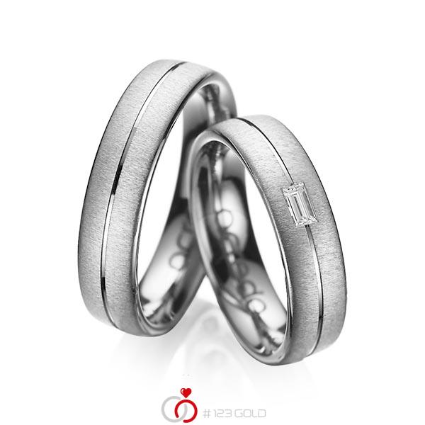 Paar klassische Trauringe/Eheringe in Graugold dunkel 585 mit zus. 0,12 ct. Baguette-Diamant tw, vs von acredo - A-1019-11 Paar klassische Trauringe/Eheringe in Graugold dunkel 585 mit zus. 0,12 ct. Baguette-Diamant tw, vs von acredo - A-1019-11