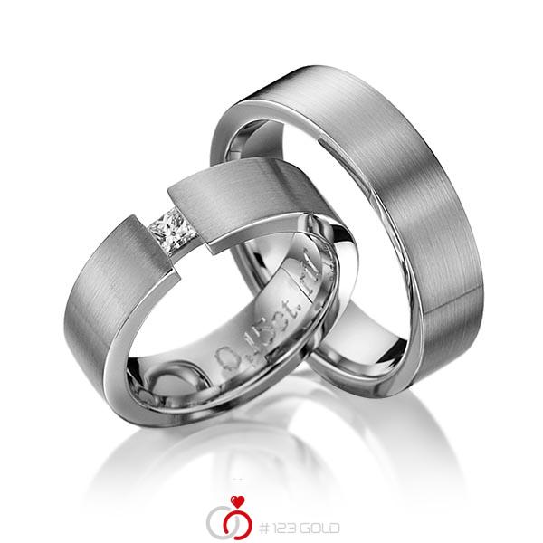 Paar klassische Trauringe/Eheringe in Graugold dunkel 585 mit zus. 0,12 ct. Prinzess-Diamant tw, if von 123gold - Y-1115-3 Paar klassische Trauringe/Eheringe in Graugold dunkel 585 mit zus. 0,12 ct. Prinzess-Diamant tw, if von 123gold - Y-1115-3