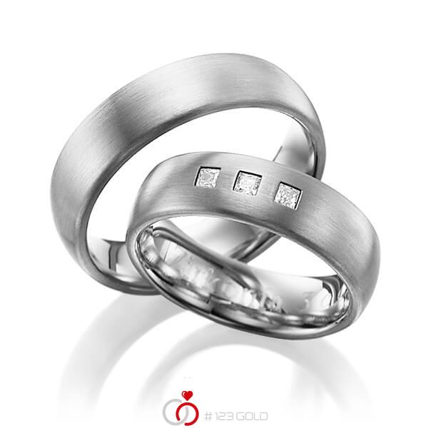 Paar klassische Trauringe/Eheringe in Graugold dunkel 585 mit zus. 0,12 ct. Prinzess-Diamant tw, si von Steinberg - Q-1238-6 Paar klassische Trauringe/Eheringe in Graugold dunkel 585 mit zus. 0,12 ct. Prinzess-Diamant tw, si von Steinberg - Q-1238-6