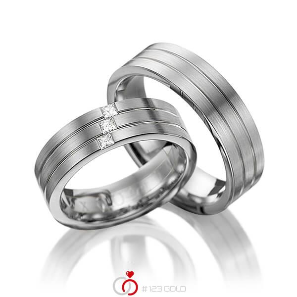 Paar klassische Trauringe/Eheringe in Graugold dunkel 585 mit zus. 0,12 ct. Prinzess-Diamant tw, vs von 123gold - Y-1094-2 Paar klassische Trauringe/Eheringe in Graugold dunkel 585 mit zus. 0,12 ct. Prinzess-Diamant tw, vs von 123gold - Y-1094-2