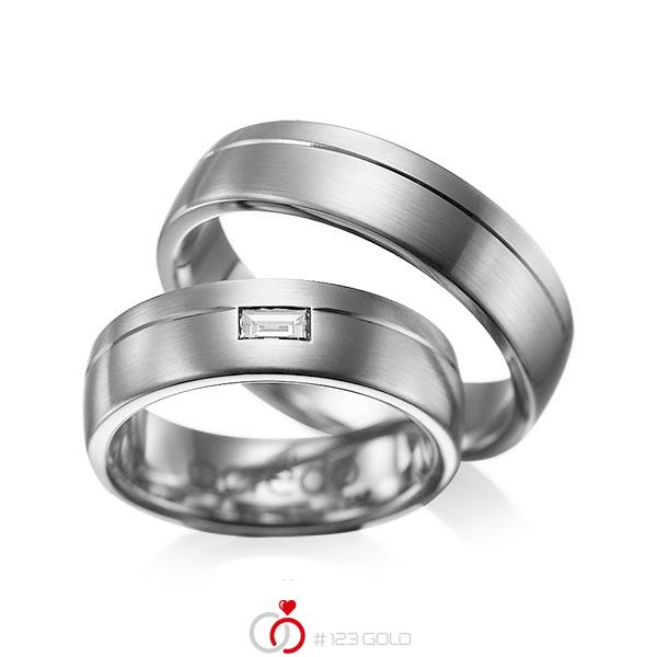 Paar klassische Trauringe/Eheringe in Graugold dunkel 585 mit zus. 0,15 ct. Baguette-Diamant tw, vs von acredo - A-1009-5 Paar klassische Trauringe/Eheringe in Graugold dunkel 585 mit zus. 0,15 ct. Baguette-Diamant tw, vs von acredo - A-1009-5