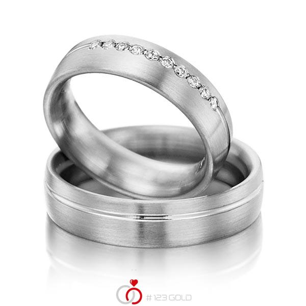 Paar klassische Trauringe/Eheringe in Graugold dunkel 585 mit zus. 0,15 ct. Brillant tw, si von Steinberg - Q-1202-9 Paar klassische Trauringe/Eheringe in Graugold dunkel 585 mit zus. 0,15 ct. Brillant tw, si von Steinberg - Q-1202-9