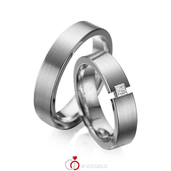 Paar klassische Trauringe/Eheringe in Graugold dunkel 585 mit zus. 0,1 ct. Prinzess-Diamant tw, si von acredo - A-1041-5 Paar klassische Trauringe/Eheringe in Graugold dunkel 585 mit zus. 0,1 ct. Prinzess-Diamant tw, si von acredo - A-1041-5