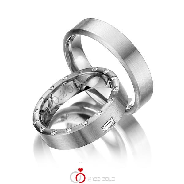 Paar klassische Trauringe/Eheringe in Graugold dunkel 585 mit zus. 0,26 ct. Brillant & Baguette-Diamant tw, si tw, vs von 123gold - Y-1113-2 Paar klassische Trauringe/Eheringe in Graugold dunkel 585 mit zus. 0,26 ct. Brillant & Baguette-Diamant tw, si tw, vs von 123gold - Y-1113-2