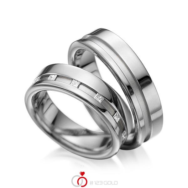 Paar klassische Trauringe/Eheringe in Graugold dunkel 585 mit zus. 0,36 ct. Prinzess-Diamant tw, si von acredo - A-1024-5 Paar klassische Trauringe/Eheringe in Graugold dunkel 585 mit zus. 0,36 ct. Prinzess-Diamant tw, si von acredo - A-1024-5