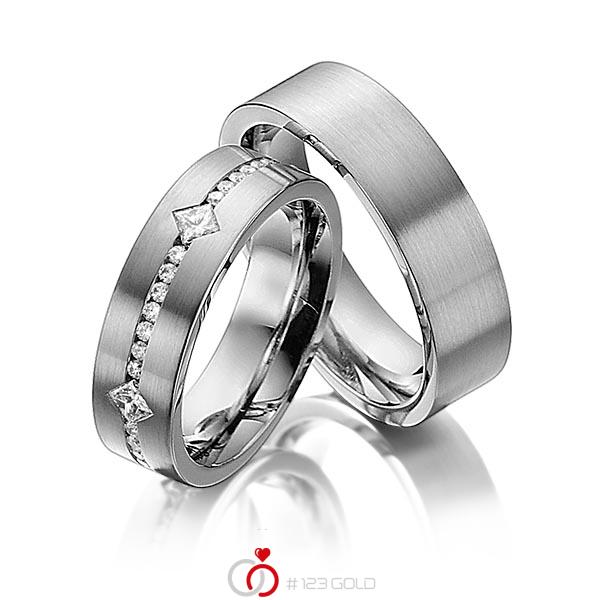 Paar klassische Trauringe/Eheringe in Graugold dunkel 585 mit zus. 0,95 ct. Brillant & Prinzess-Diamant tw, si von 123gold - Y-1271-2 Paar klassische Trauringe/Eheringe in Graugold dunkel 585 mit zus. 0,95 ct. Brillant & Prinzess-Diamant tw, si von 123gold - Y-1271-2