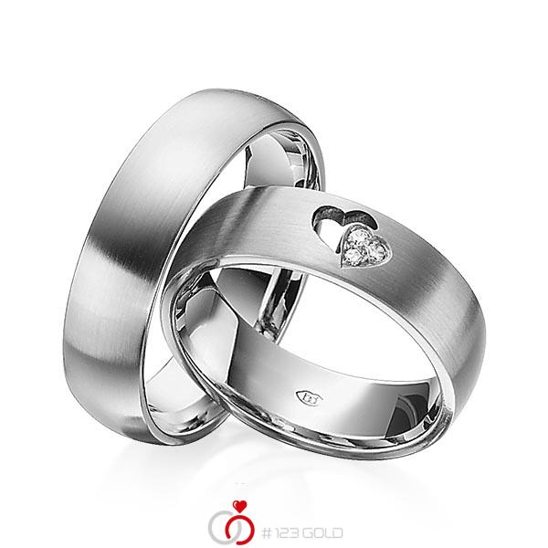 Paar klassische Trauringe/Eheringe in Palladium 500 Herz mit zus. 0,03 ct. Brillant tw, si von 123gold - Y-1341-6 Paar klassische Trauringe/Eheringe in Palladium 500 Herz mit zus. 0,03 ct. Brillant tw, si von 123gold - Y-1341-6