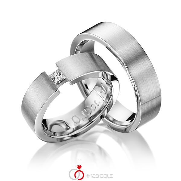 Paar klassische Trauringe/Eheringe in Palladium 950 mit zus. 0,12 ct. Prinzess-Diamant tw, if von 123gold - Y-1115-1 Paar klassische Trauringe/Eheringe in Palladium 950 mit zus. 0,12 ct. Prinzess-Diamant tw, if von 123gold - Y-1115-1
