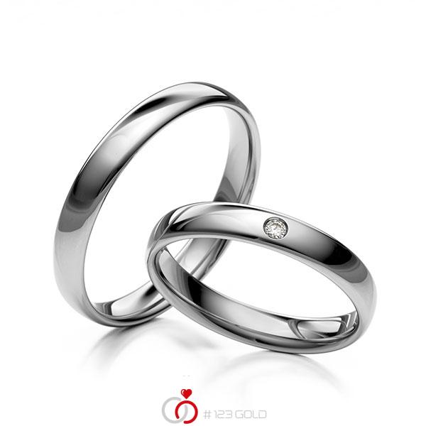 Paar klassische Trauringe/Eheringe in Platin 600 mit zus. 0,02 ct. Brillant tw, si - NP-1195-4 Paar klassische Trauringe/Eheringe in Platin 600 mit zus. 0,02 ct. Brillant tw, si - NP-1195-4
