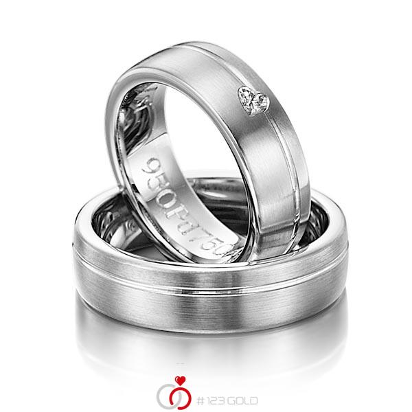 Paar klassische Trauringe/Eheringe in Platin 950 mit zus. 0,1 ct. Herz-Diamant tw, vs von 123gold - Y-1133-2 Paar klassische Trauringe/Eheringe in Platin 950 mit zus. 0,1 ct. Herz-Diamant tw, vs von 123gold - Y-1133-2