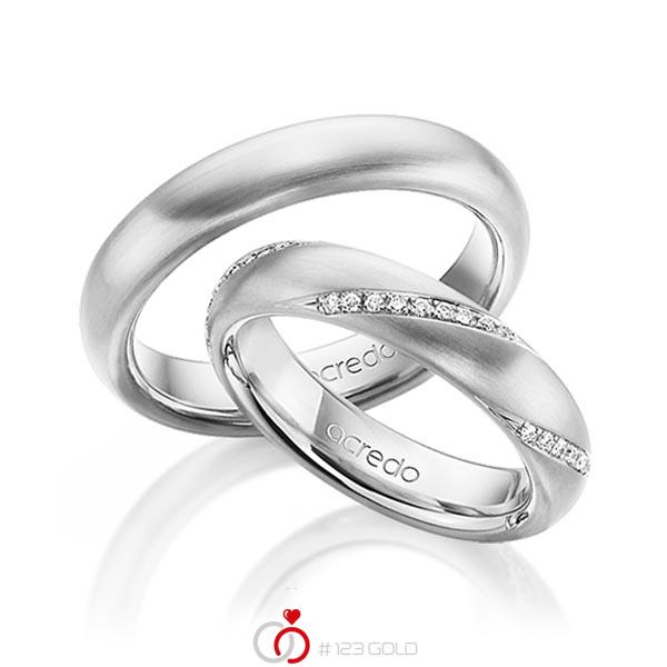 Paar klassische Trauringe/Eheringe in Platin 950 mit zus. 0,225 ct. Brillant tw, si von acredo - A-1463-1 Paar klassische Trauringe/Eheringe in Platin 950 mit zus. 0,225 ct. Brillant tw, si von acredo - A-1463-1