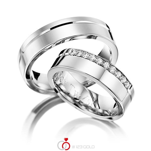 Paar klassische Trauringe/Eheringe in Platin 950 mit zus. 0,2 ct. Brillant tw, si von Steinberg - Q-1252-2 Paar klassische Trauringe/Eheringe in Platin 950 mit zus. 0,2 ct. Brillant tw, si von Steinberg - Q-1252-2