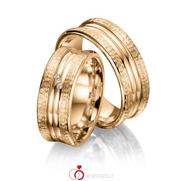 Paar klassische Trauringe/Eheringe in Roségold 585 gehämmert Struktur, mit zus. 0,015 ct. Brillant tw, si von Merii - M-1025-8 Paar klassische Trauringe/Eheringe in Roségold 585 gehämmert Struktur, mit zus. 0,015 ct. Brillant tw, si von Merii - M-1025-8