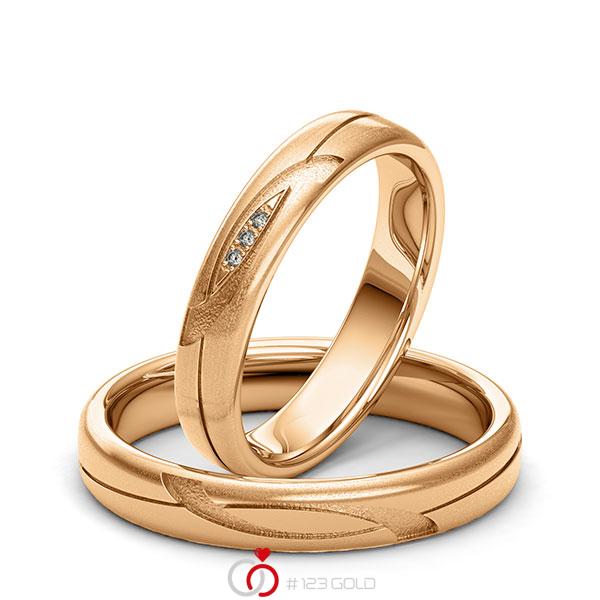 Paar klassische Trauringe/Eheringe in Roségold 585 Laser Struktur mit zus. 0,015 ct. Brillant tw, si von 123gold - Y-1403-2 Paar klassische Trauringe/Eheringe in Roségold 585 Laser Struktur mit zus. 0,015 ct. Brillant tw, si von 123gold - Y-1403-2